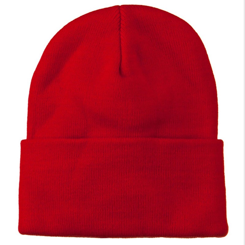 Mega Cap MG 12 Inch Long Knitted Beanie (Red OSFM) - Image 5